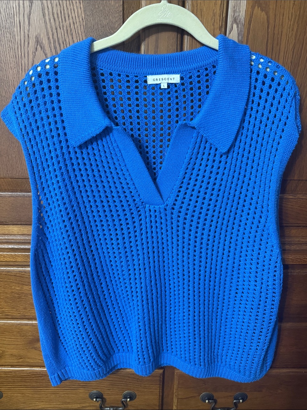 Crescent Royal Blue Open-Knit V-Neck Polo Sweater Vest